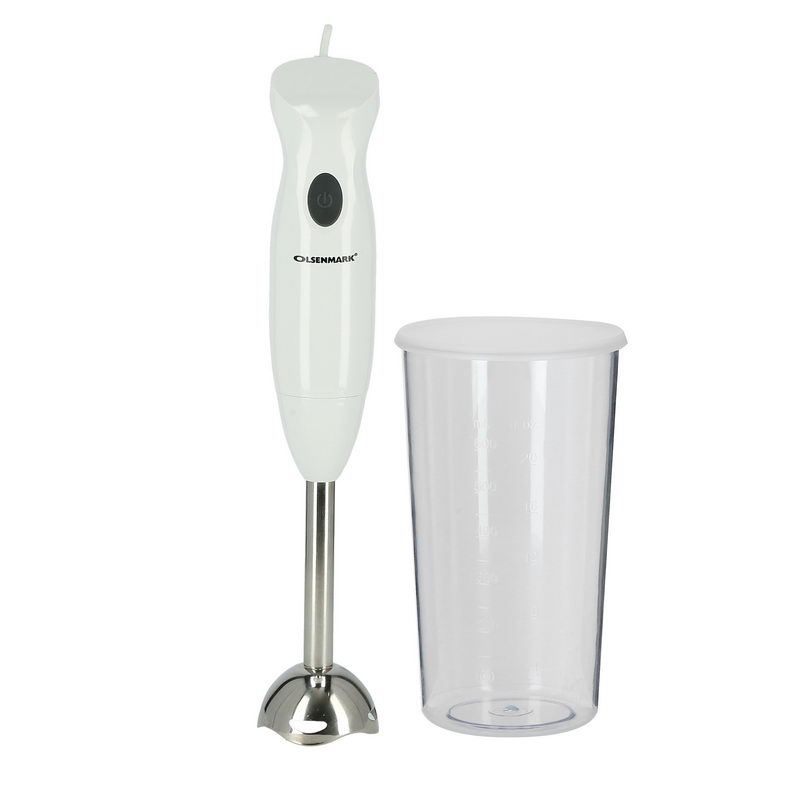 Hand Blender, 200W - Stainless Steel Blade - Detachable Stick & Hang Up Loop - One Speed Operation - Anti-Splash Bade Guard - 600ml Jar with Lid