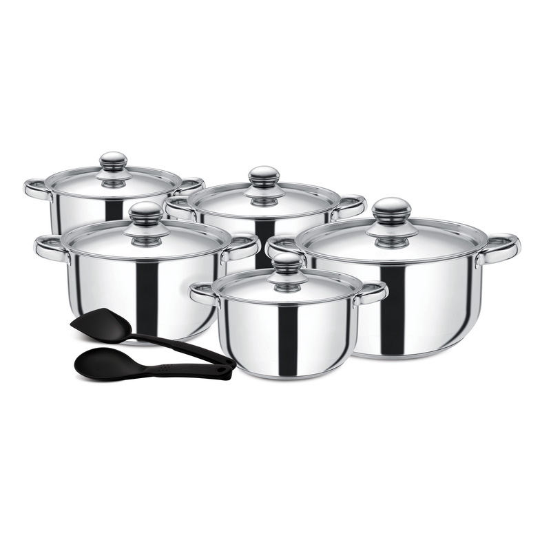 Stainless Steel Induction Safe 12PC Casserole/Saucepan Pots with Lid, and Nylon Slotted Turner - Induction Safe Non-Stick Cookware Set - Riveted Handles - Cookware Casserole Stock Pots