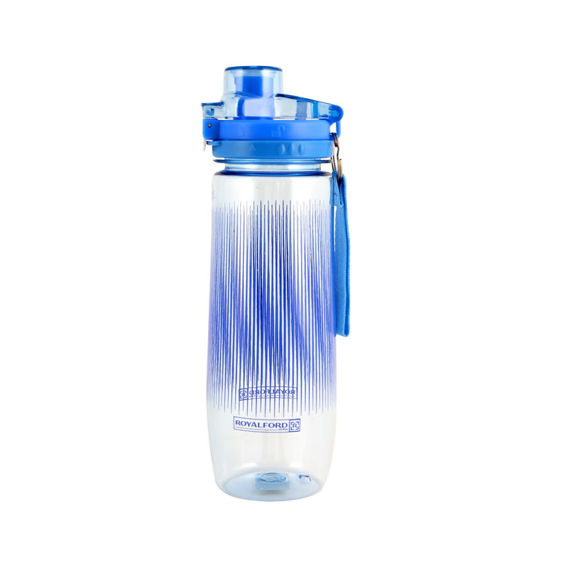 Royalford RF6422BL 850ml Water Bottle - Reusable Water Bottle Wide Mouth with Hanging Clip | Button Lock Lid with Transparent Body | Perfect while Travelling, Camping, Trekking & More