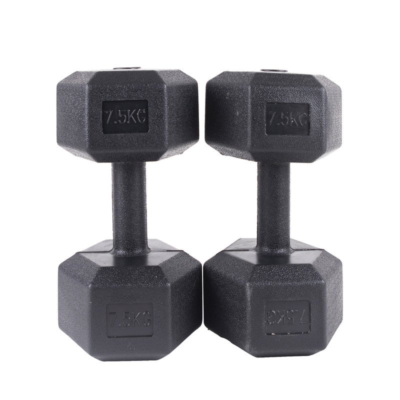 DAY N  DAY Two dumbbells covered with rubber in hexagonal shape, each weighing 7.5 kg and 2 