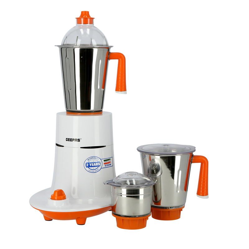 Geepas GSB5080 550W 3-in-1 Mixer Grinder - Stainless Steel Jars & Blades - 3 Speed, Safety Twist Lock - Perfect for Dry & Wet Fine Grinding - Indian Curry Spices Coconut Grinding Mixing | 2 Years Warr