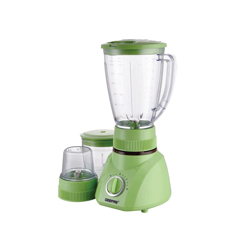 Geepas GSB1514 400W 1.6L 3 in 1 Multi-functional Blender - Stainless Steel Blades, 2 Speed Control with Pulse | Dry Mill & Mincer Included | Ice Crusher, Chopper, Coffee Grinder & Smoothie Maker | 2 Y