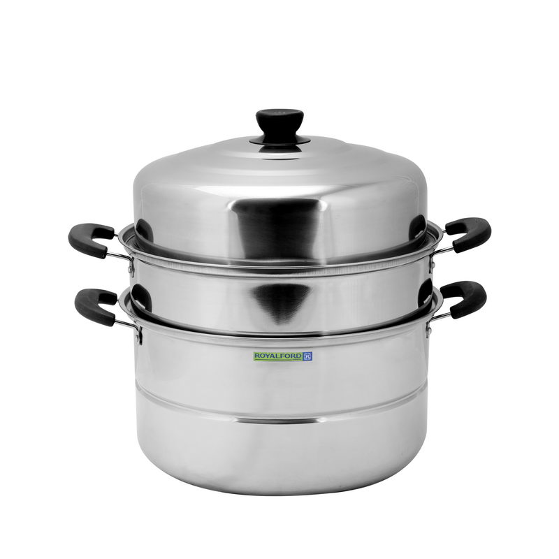 3 Layer Stainless Steel Steamer 9L - Steamer Pot, Heat Resistant with Durable & Comfortable Handles | Dishwasher Safe | Compatible on Induction, Gas, Hot Plate, Ceramic Plate & More